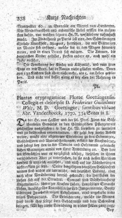 Plantae cryptogamicae florae Goettingensis.