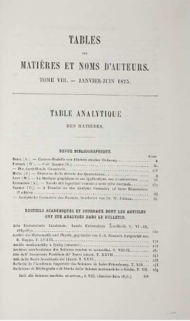 Table des matiéres et noms d'auteurs.