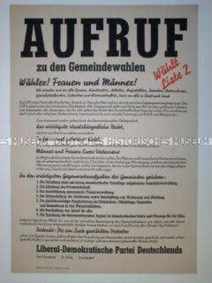 Maueranschlag mit einem Aufruf der LDPD zu den Gemeindewahlen 1946