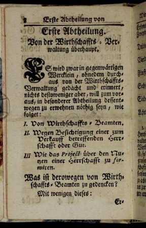 [I. Von Wirthschaffts-Beamten.]