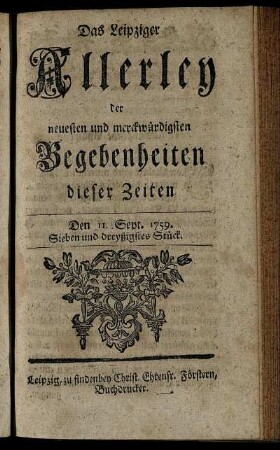 Den 11. Sept. 1759. Sieben und dreyßigstes Stück.