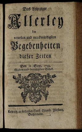 Den 11. Sept. 1759. Sieben und dreyßigstes Stück.