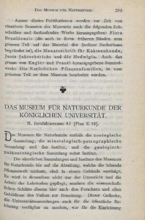 Das Museum für Naturkunde der Königlichen Universität