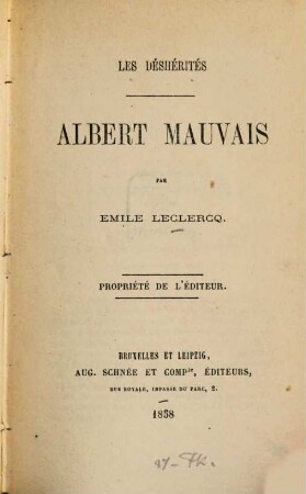 Les déshérités : Albert Mauvais