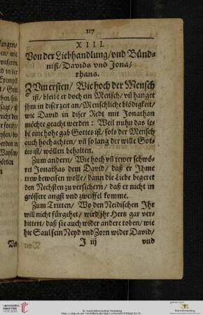 XIII. Von der Liebhandlung, vnd Bündniß, Davids vnd Jonathans