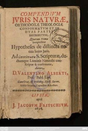[1]: Compendium Iuris Naturae, Orthodoxae Theologiae Conformatum Et In Duas Partes Distributum