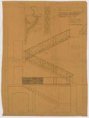 Thiersch, Friedrich von; Wiesbaden; Kurhaus - Treppengeländer Nordwest (Schnitt); Details