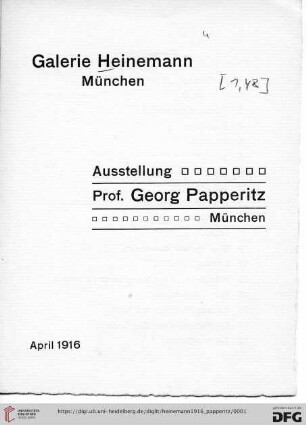 Ausstellung: Prof. Georg Papperitz, München : April 1916