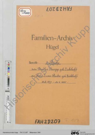 Schreiben von Bertha Krupp an Emma Reuter (geb. Eichhoff)
