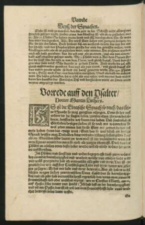 Vorrede auff den Psalter/ Doctor Martin Luthers.