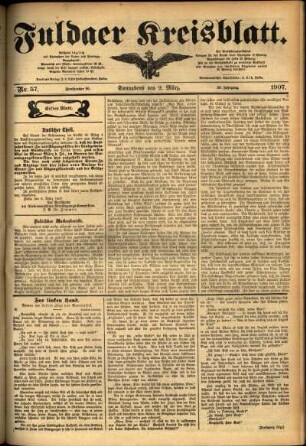 Erste Ausgabe vom Samstag, den 09. März 1907.