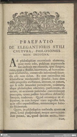 Praefatio De Elegantioris Stili Cultura, Philosophis Non Indigna