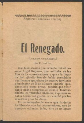 El Renegado. : (Cuento guerrero.)