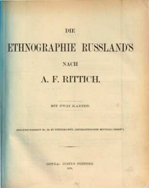 Die Ethnographie Russlands nach A. F. Rittich : mit zwei Karten