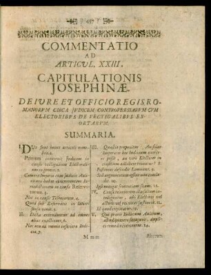 Commentatio Ad Articul. XXIII. Capitulationis Josephinae. De Jure Et Officio Regis Romanorum Circa Judicem Controversiarum Cum Electroribus De Vectigalibus Exortarum