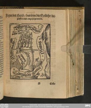 Figur der Hand/ darinne die Son[n]vhr begriffen vnd angezeigt wirdt.