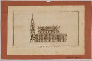 Die Katholische Hofkirche in Dresden, Längsschnitt von Nordwest nach Südost mit einem Maßstab in Ellen, Teil einer Reihe Dresdner und sächsischer Ansichten von Schlitterlau um 1770