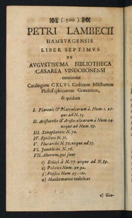 500-584, Petri Lambecii, Hamburgensis, Liber Septimus de Augustissima Bibliotheca Caesarea Vindobonensi