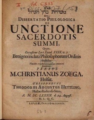 Diss. philol. de unctione sacerdotis summi