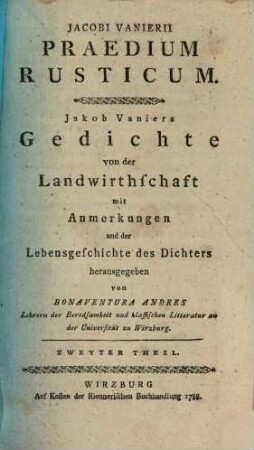 Jacobi Vanierii Praedium Rusticum, 2