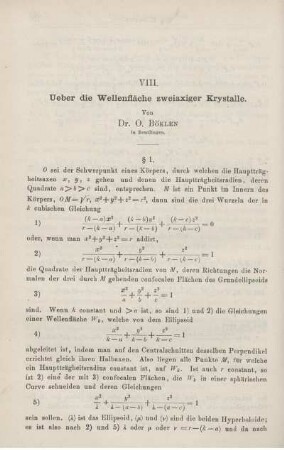 VIII. Ueber die Wellenfläche zweiaxiger Krystalle.
