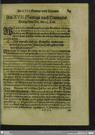 Am XVII. Sontage nach Trinitais