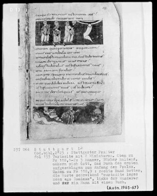 Der Stuttgarter Bibelpsalter — Textseite mit zwei Miniaturen, Folio 133recto