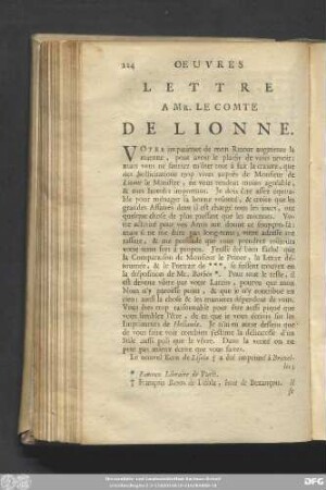 Lettre A Mr. Le Comte De Lionne.