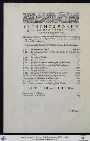 Elenchus Eorum Quae In Hoc Primo Tomo Continentur.