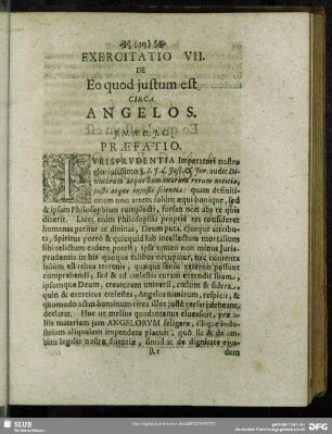 Exercitatio VII. De Eo quod justum est Circa Angelos