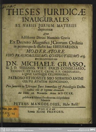 Theses Iuridicae Inaugurales Ex Variis Iurium Materiis depromtae