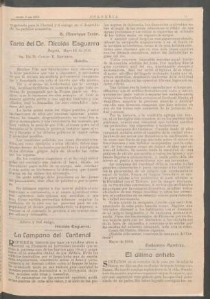 Carta del Dr. Nicolás Esguerra [a Carlos E. Restrepo]