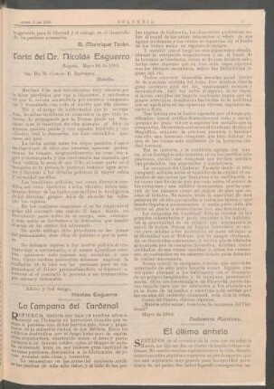 Carta del Dr. Nicolás Esguerra [a Carlos E. Restrepo]