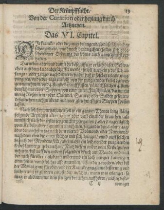 Von der Curation oder heylung durch Artzneyen. Das VI. Capitel.