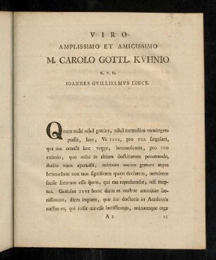3-14, Viro Amplissimo Et Amicissimo M. Carolo Gottl. Kvhnio S. P. D. Ioannes Gvillielmvs Linck.