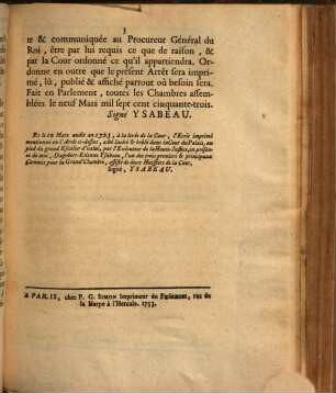 Extrait Des Registres Du Parlement, Du neuf Mars 1753.