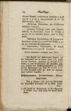 Disputationen, Promotionen, Feyerlichkeiten.