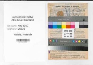 Entnazifizierung Heinrich Wefels , geb. 06.09.1888 (Weichenwaerter)