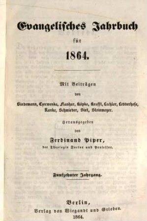 Evangelisches Jahrbuch : für ... 15, 15. 1864
