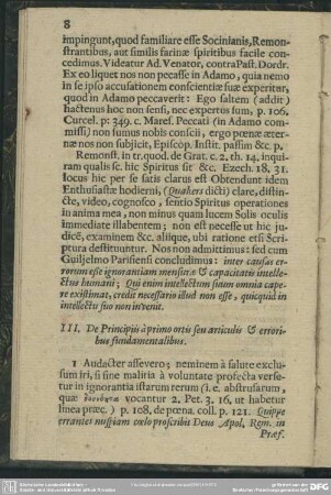 III. De Principiis a primo ortis seu articulis & erroribus fundamentalibus