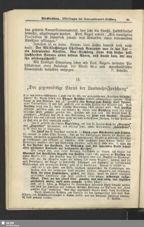 13. "Der gegenwärtige Stand der Landwehr-Forschung"