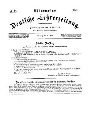 Fünfter Nachtrag zur Tagesordnung der 20. allgemeinen deutschen Lehrerversammlung