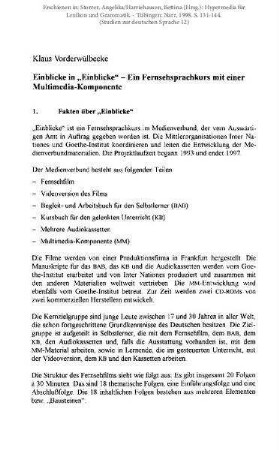 Einblicke in "Einblicke" - Ein Fernsehsprachkurs mit einer Multimedia-Komponente