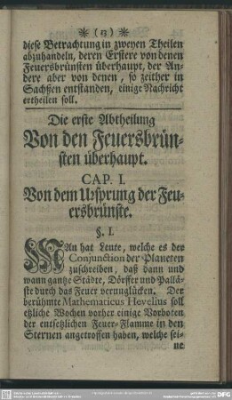 Die erste Abtheilung Von den Feuersbrünsten überhaupt