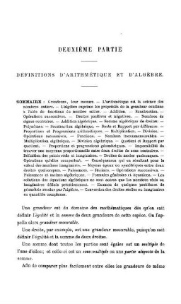 Deuxième Partie. Définitions d'Arithmétique et d'Algèbre.