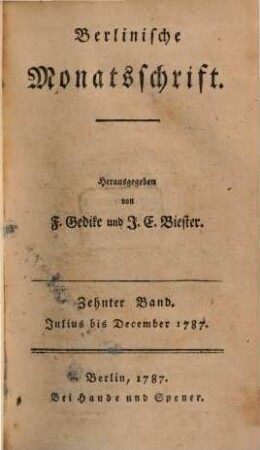 Berlinische Monatsschrift. 10. 1787