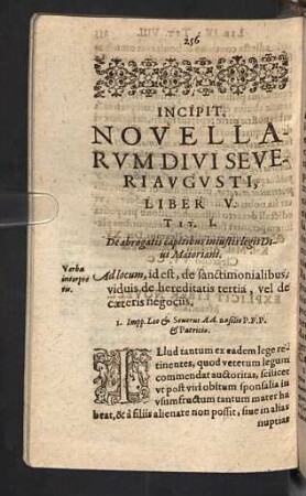 Incipit novellarum divi Severiaugusti, Liber V.