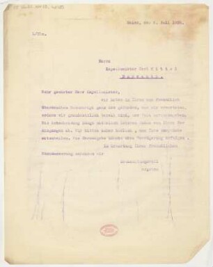 Brief an Carl Kittel : 06.07.1925