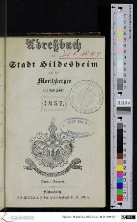 1857: [1857] Adreßbuch der Stadt Hildesheim und des Moritzberges : für das Jahr 1857