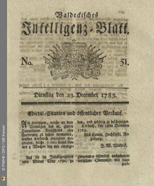 No. 51, Dienstag den 23. December 1783